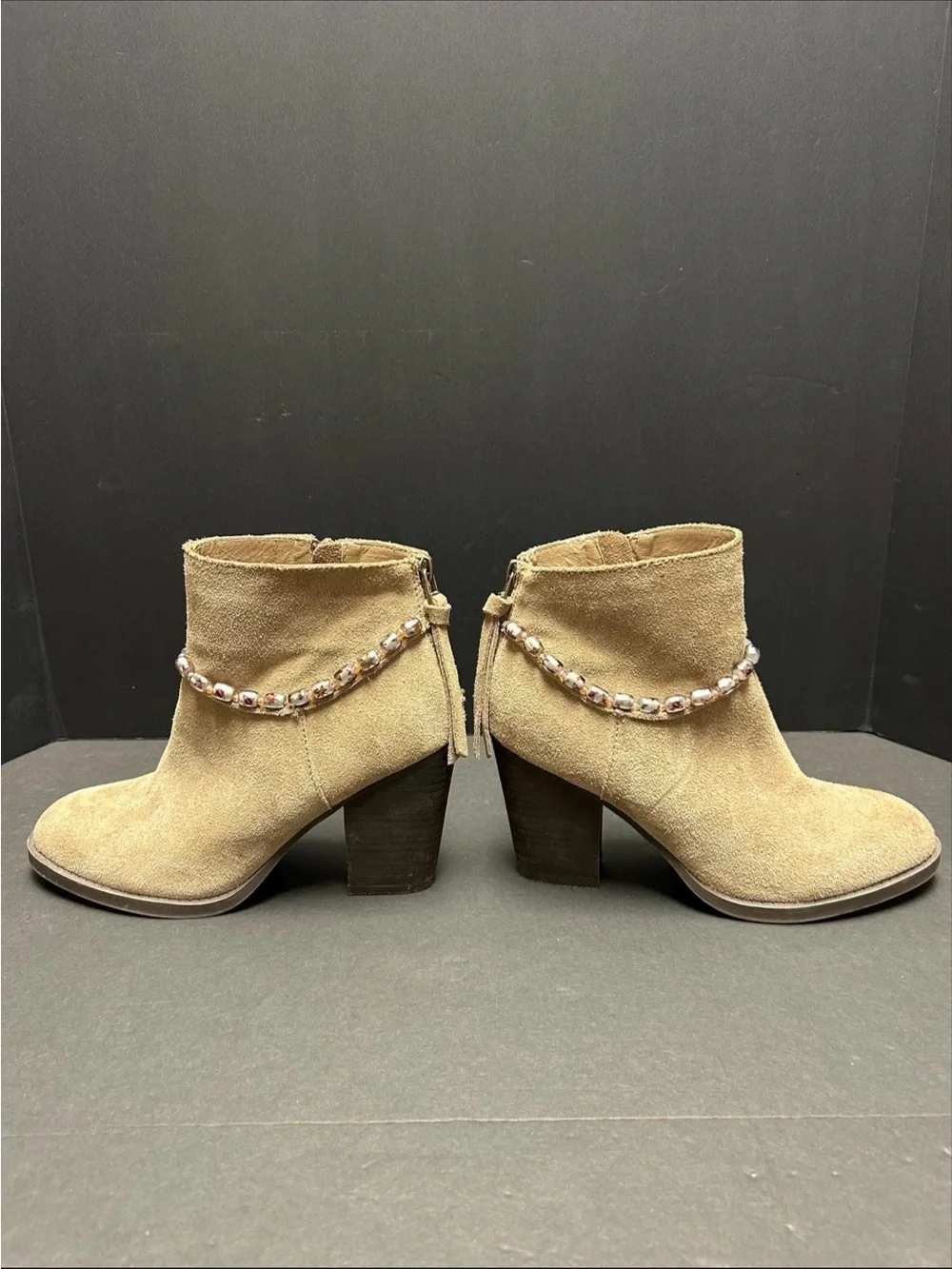 Vintage Steve Madden Taupe Suede Beaded Ankle Booties